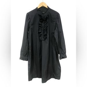 J Crew Ruffle Neck Black Dress Size XL Button Up Long Sleeved